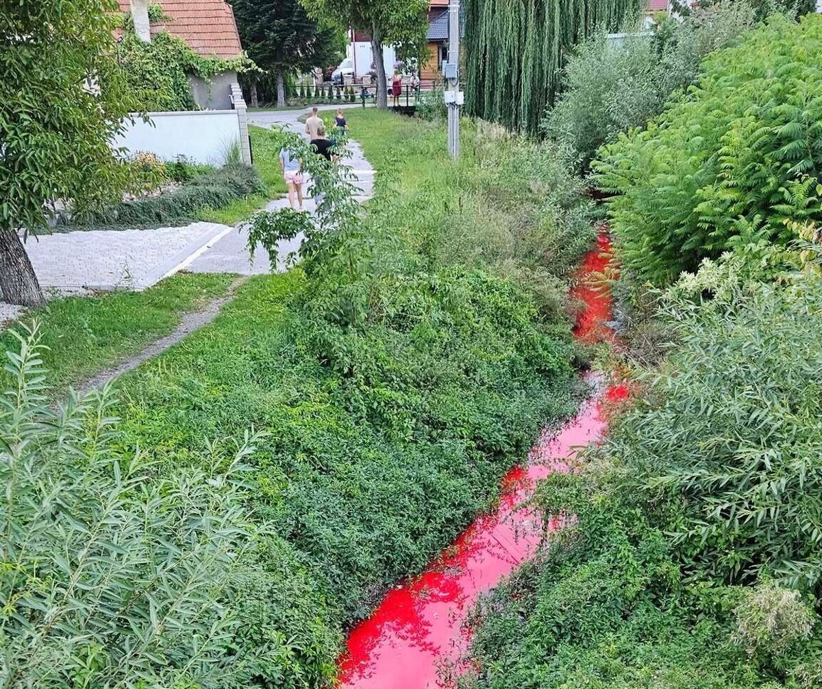 Krvavo cervena voda v potoku vystrasila ludi