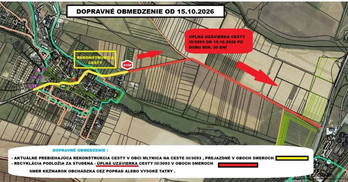 Cesta III. triedy z Mlynice na Kežmarok bude uzavretá, práce potrvajú do konca roka 4 Cesta III. triedy z Mlynice na Kežmarok bude uzavretá, práce potrvajú do konca roka
